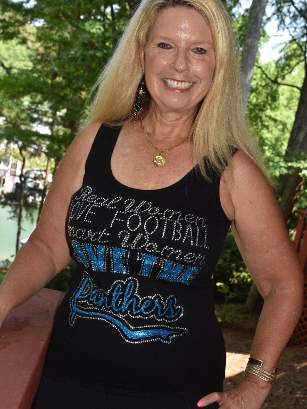 Panthers black rhinestone bling black tank sizes XS S M L XL XXL 1X 2X 3X 4X 5X